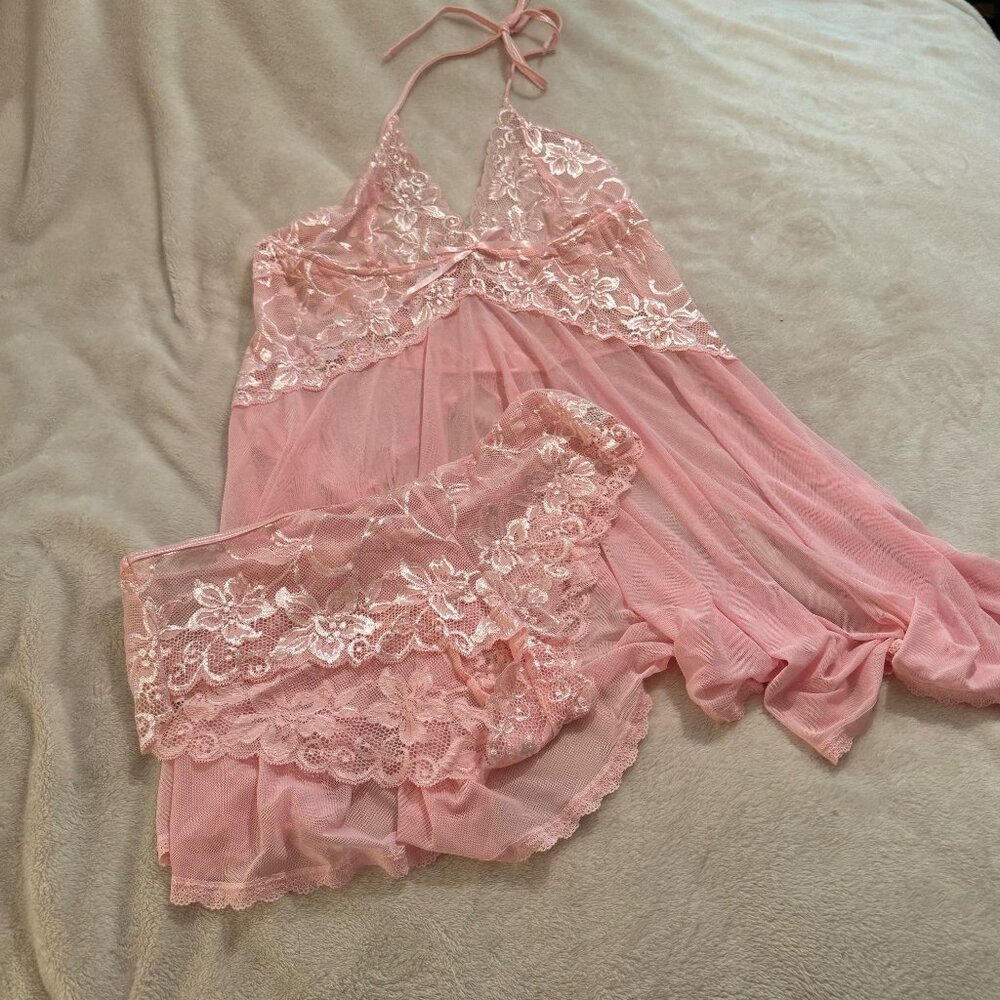 AvidLove NWT Pale Pink Babydoll Chemise Set Size XL